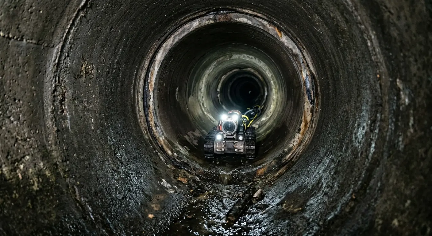Robotic sewer camera inspecting pipe interior for Sewer Line Cleaning in West Hempfield